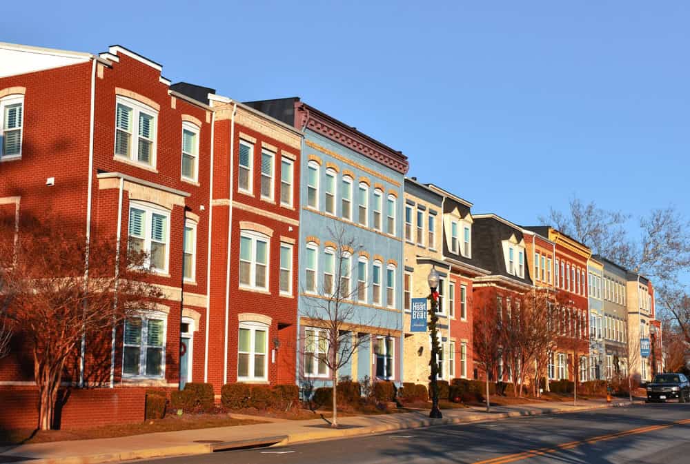 Brick townhouses along a Manassas street