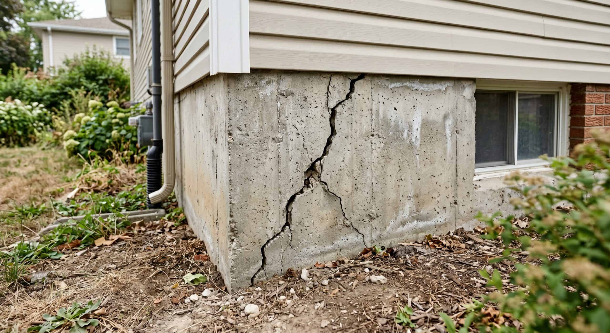 Inspector examining basement foundation walls, checking for cracks, moisture, and structural settlement