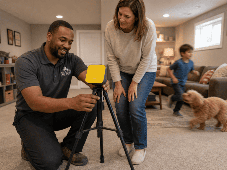 A continuous radon monitor placed on the lowest level of a home