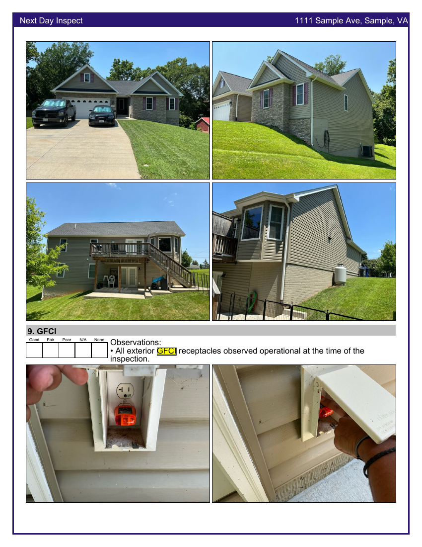 Photographs and observations in the actual sample home report