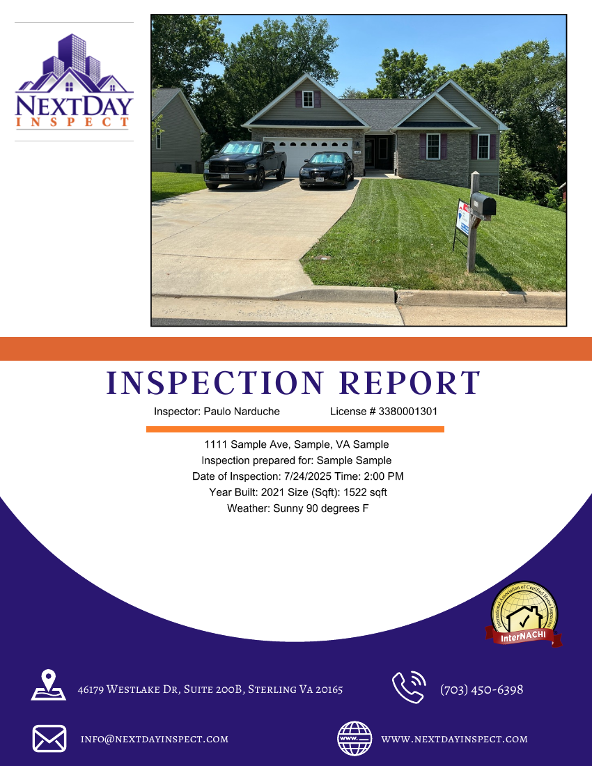 Cover of the actual NextDay Inspect sample home report