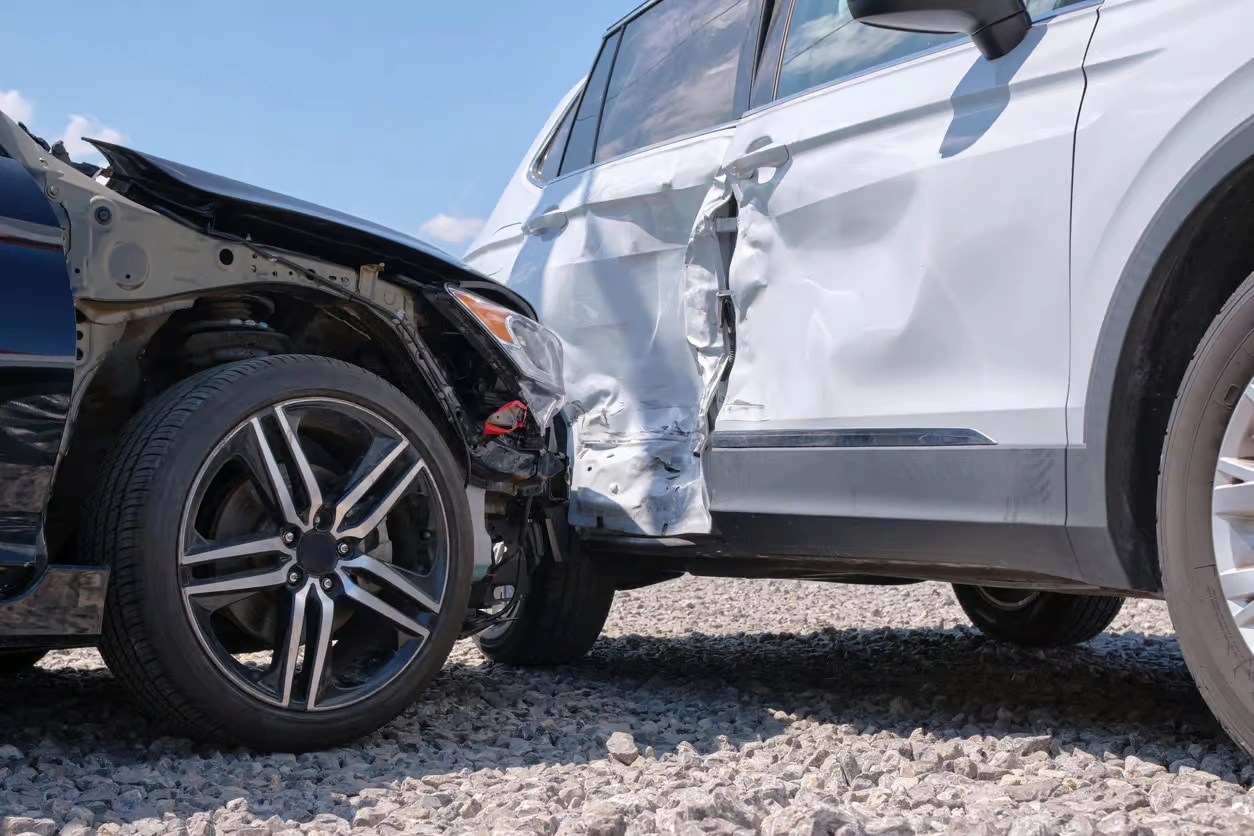 Car crash with front-end damage to both vehicles in New Jersey.