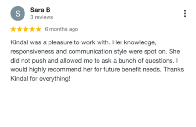 Kindal Google review, Sara B