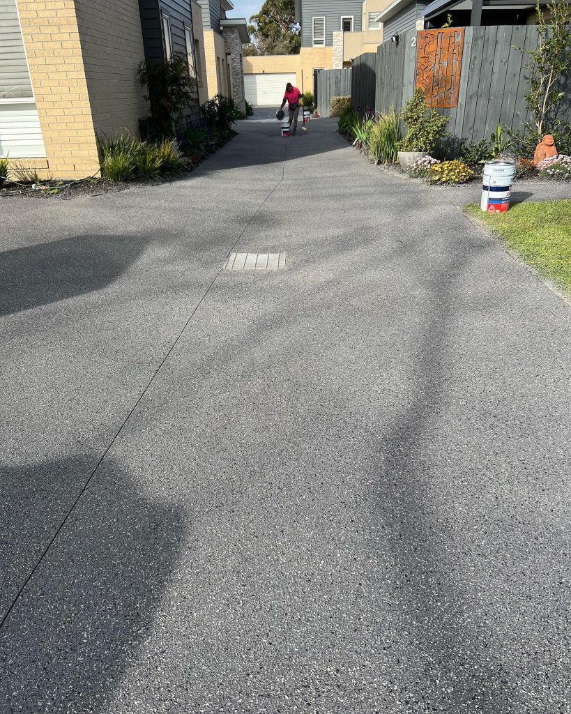 Imitation exposed aggregate concrete resurfacing Mount Martha driveway