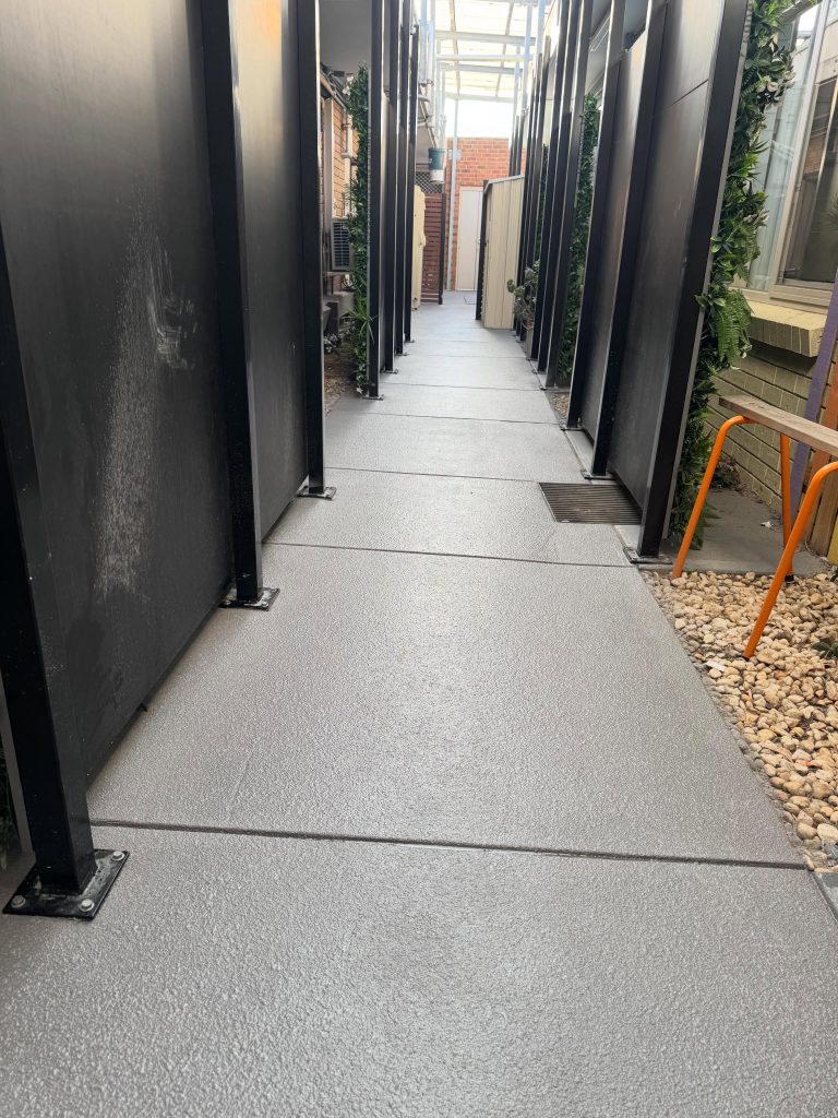 Single colour concrete resurfacing at Bupa aged care facility in Bonbeach