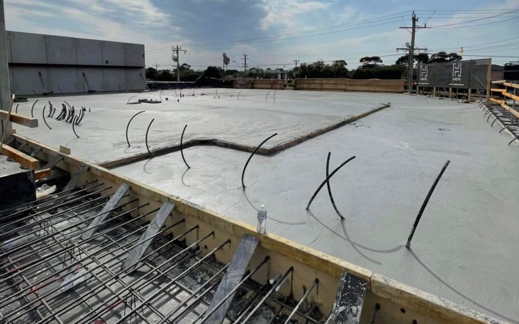 Suspended concrete slab construction at commercial site Cheltenham