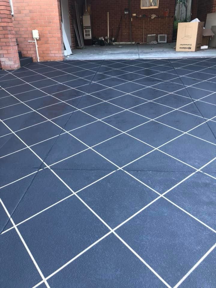 Tile pattern stencil concrete resurfacing Melbourne finished decorative driveway