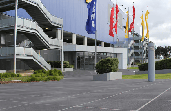 Tile pattern concrete resurfacing at IKEA Melbourne – commercial stencil concrete finish