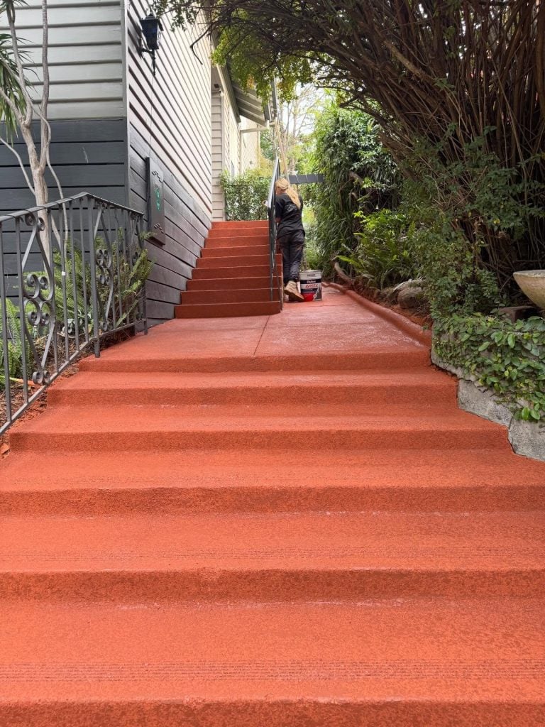 Cut stone concrete resurfacing stairs Melbourne – non-slip textured finish
