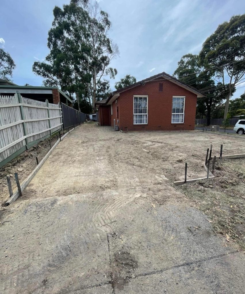 Concrete driveway before installation Melbourne excavation and preparation