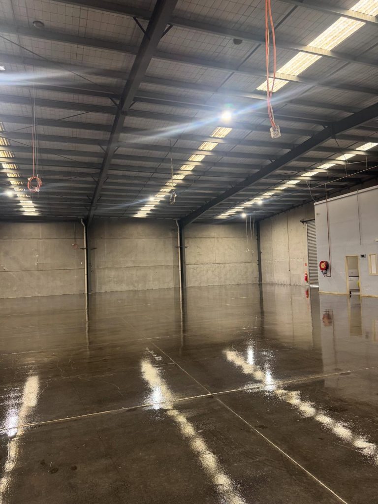 Factory floor after clear epoxy flooring installation in Melbourne