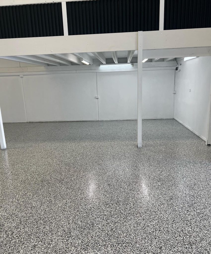 After epoxy flake flooring installation in Seaford factory