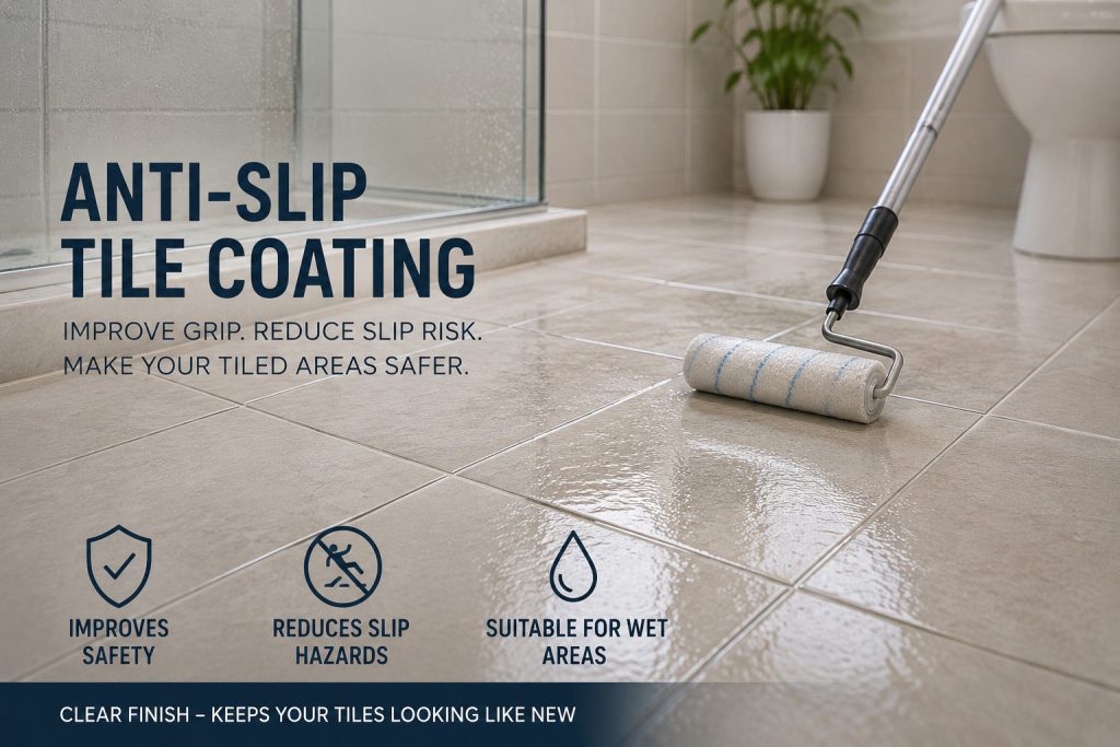 Anti slip coating applied to bathroom floor tiles in Melbourne