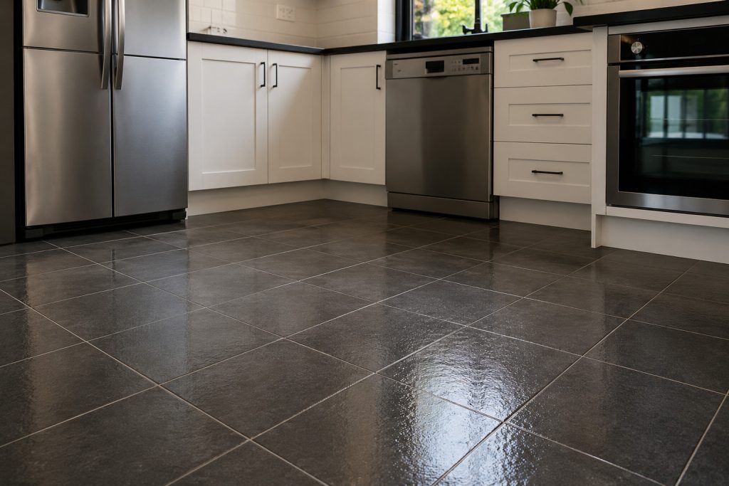 Non slip treatment for residential floor tiles