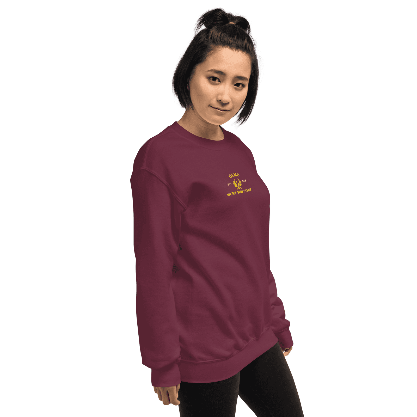 Sweat col rond Night Shift Club OLMO lux brodé or pour femme.