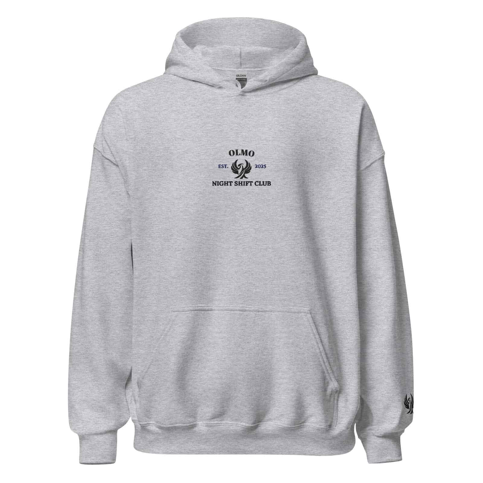 Sweat à capuche gris clair brodé Night Shit Club, style urbain et tendance, parfait pour un look déc.