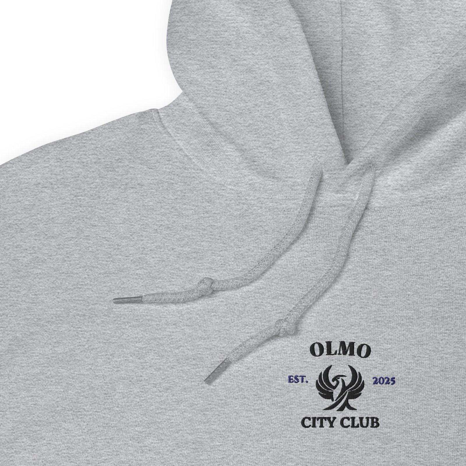 Sweat à capuche gris clair avec broderie OLMO City Club, style urbain et confortable.