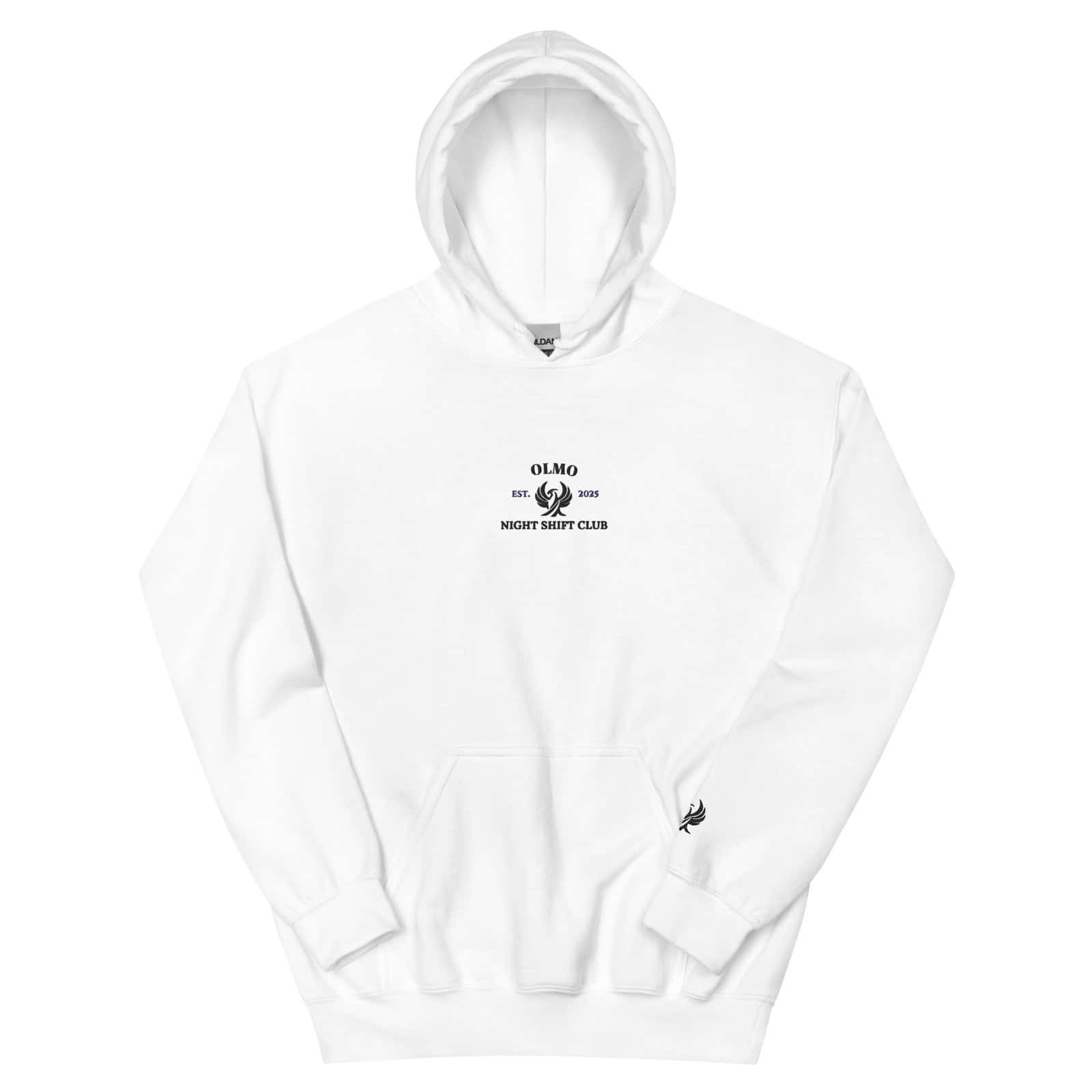 Sweat à capuche blanc brodé Night Shit Club, style streetwear, mode urbaine, vêtement tendance.
