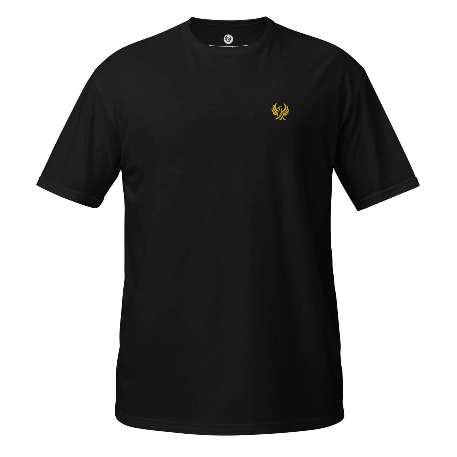 T-shirt noir brodé or avec logo signature OLMO lux, élégant et sophistiqué.