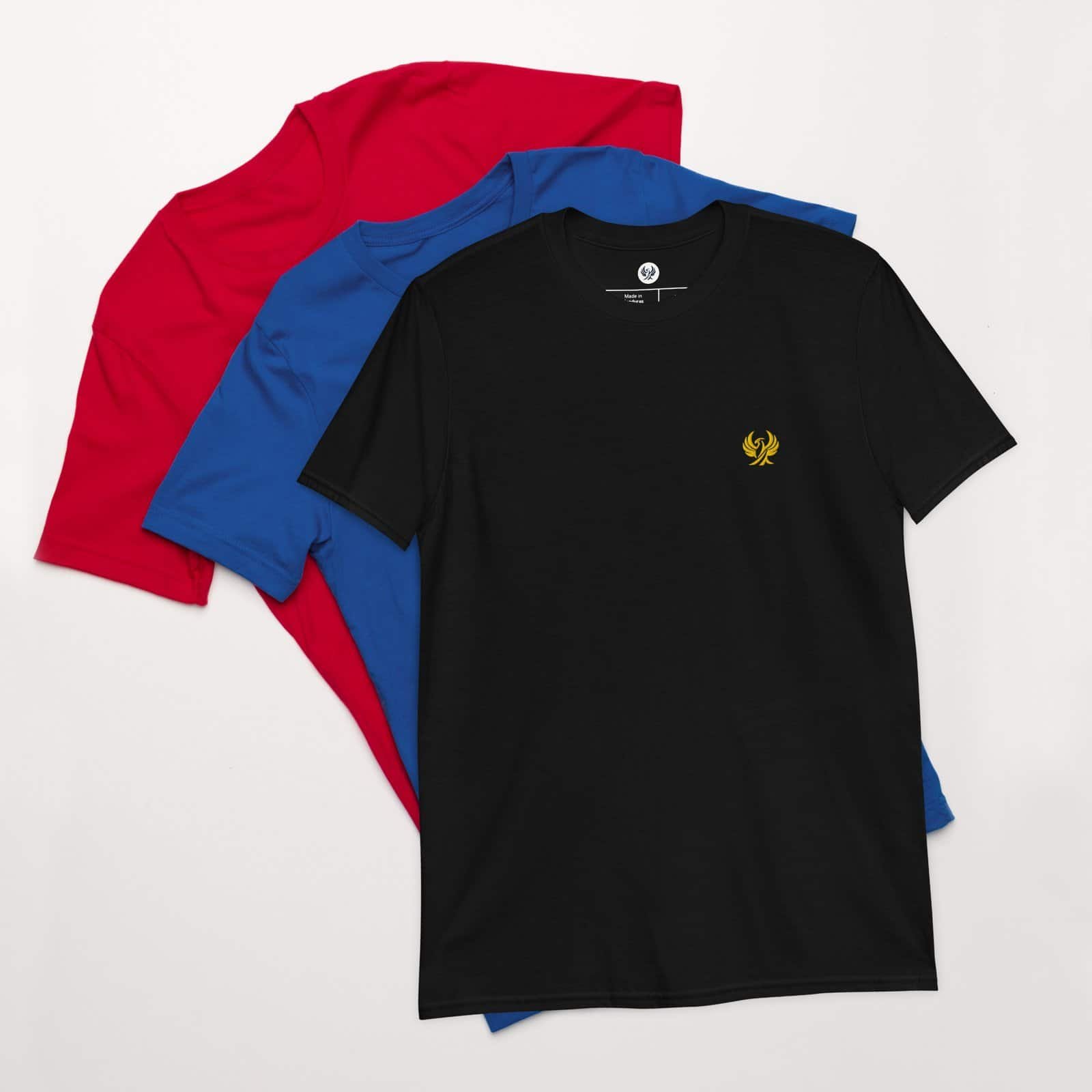 T-shirt noir brodé or, élégant et confortable, signé OLMO lux, parfait pour un style sophistiqué.