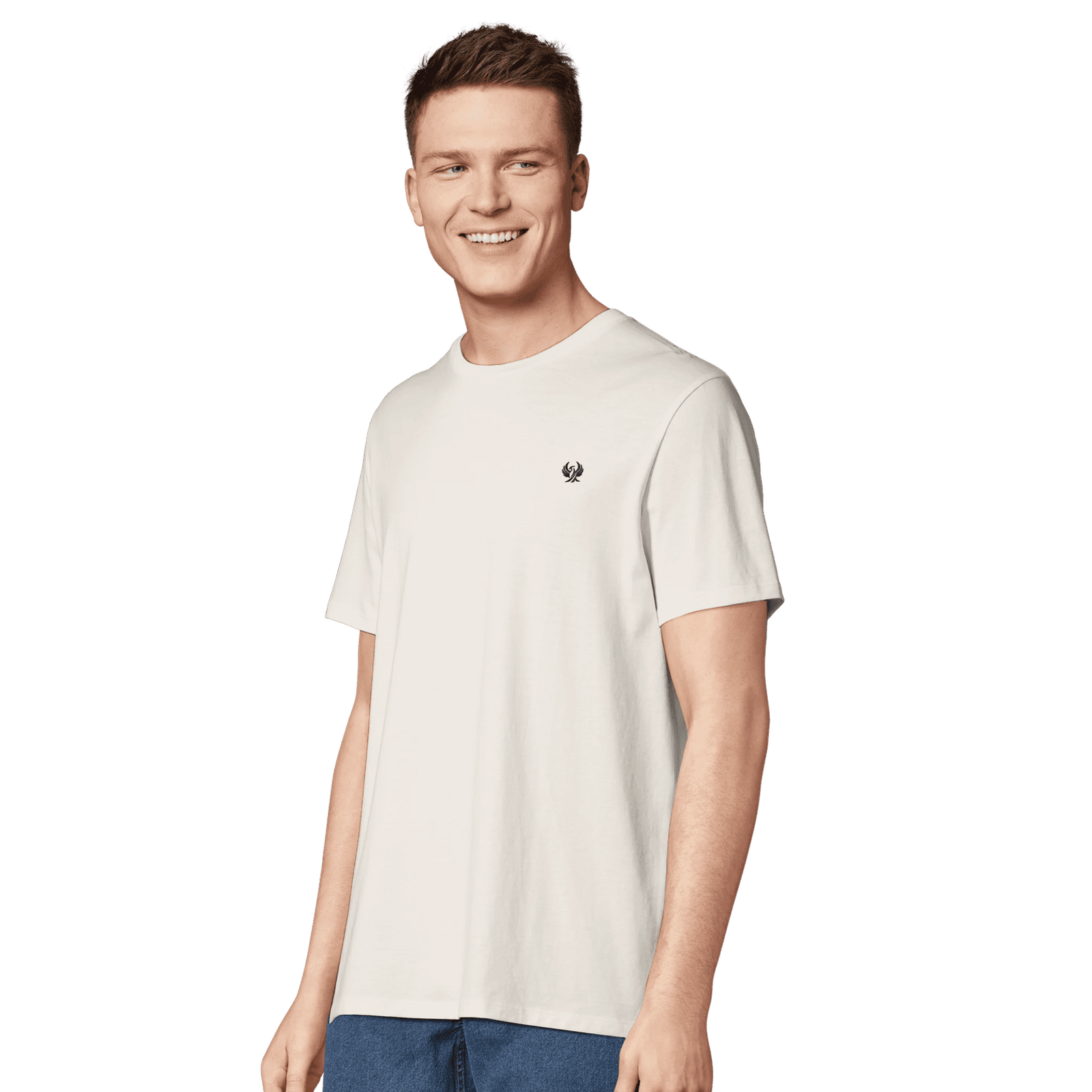 T-shirt blanc cassé brodé noir, style décontracté et élégant.