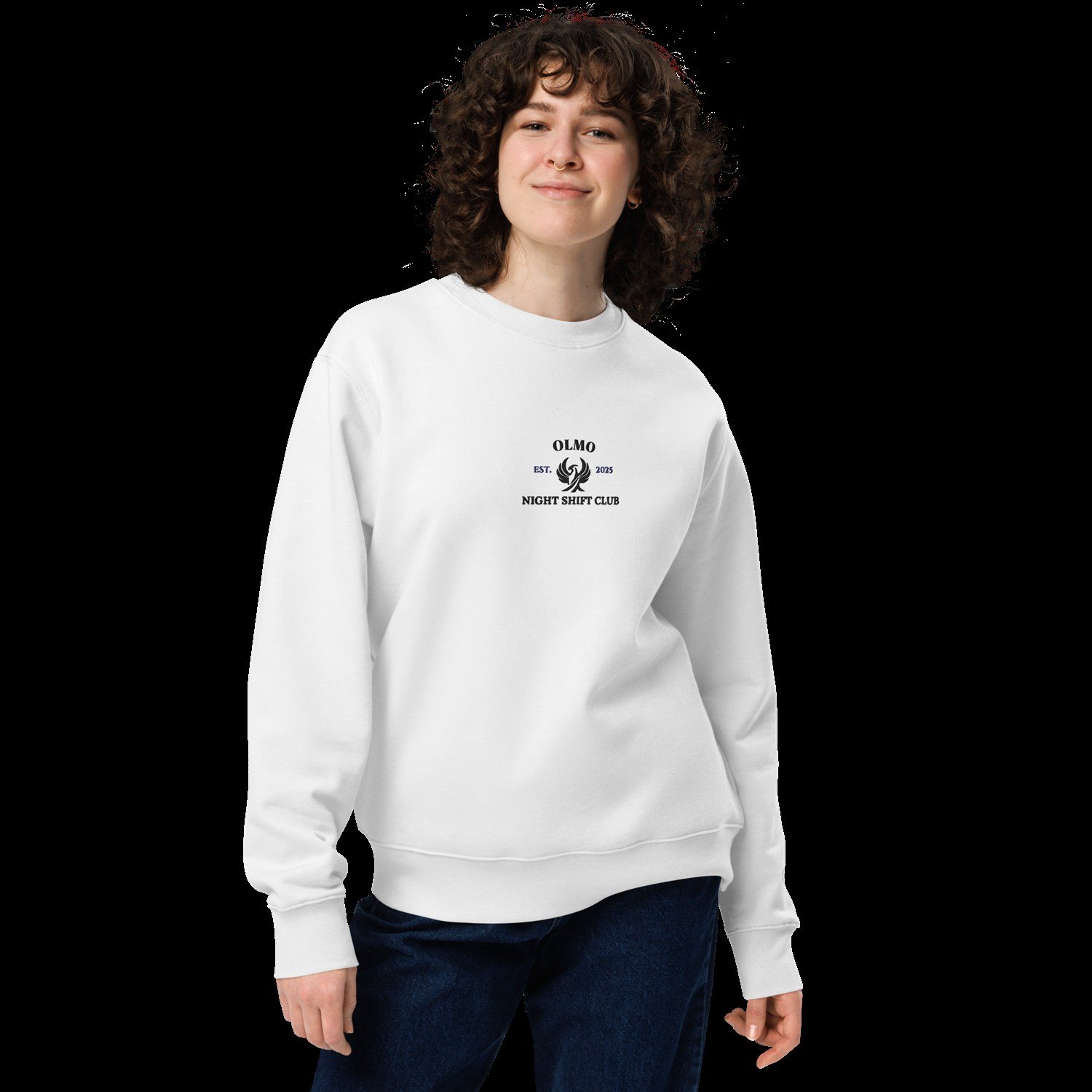 Sweat OLMO lux Brodé noir, coloris Albâtre, phénix fil noir