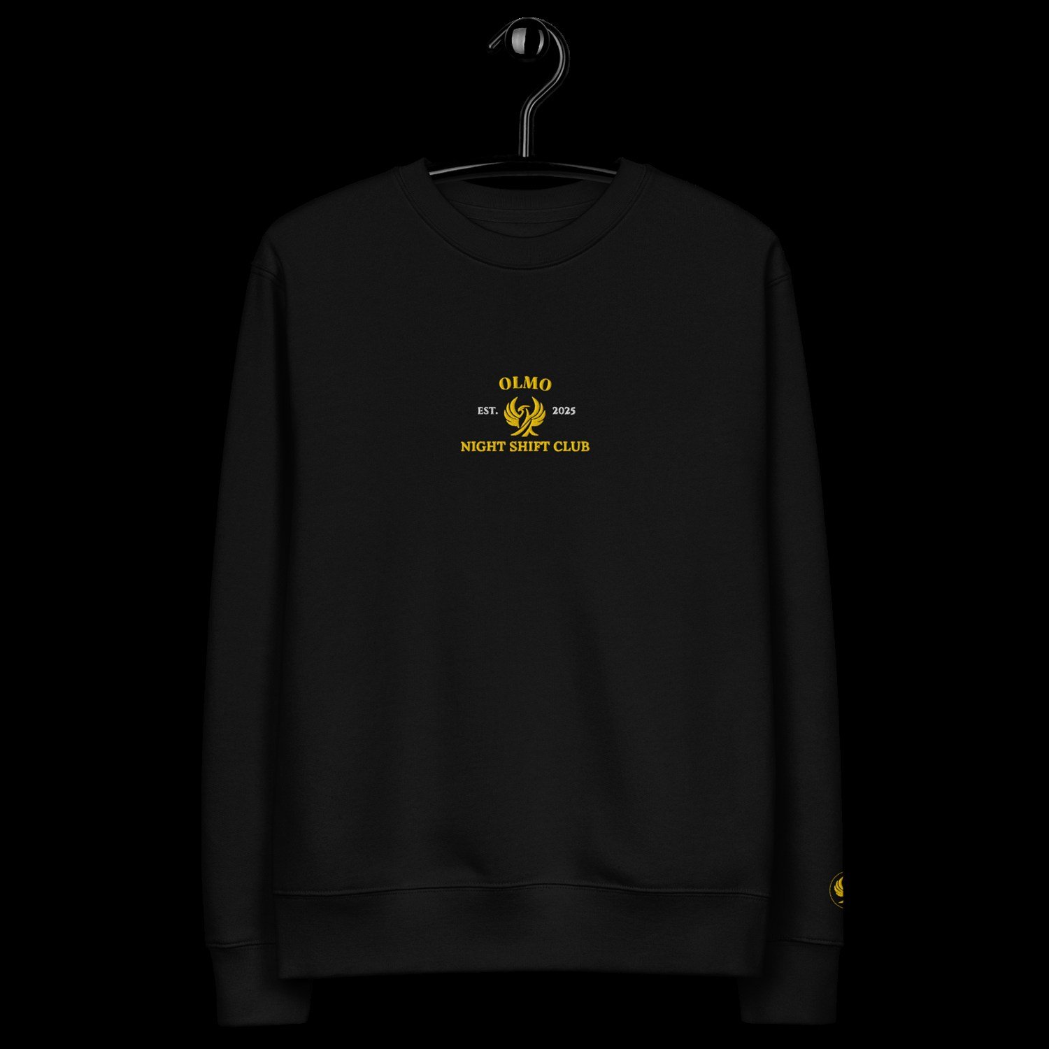 Sweat OLMO lux, phénix brodé fil d'or sur coton noir