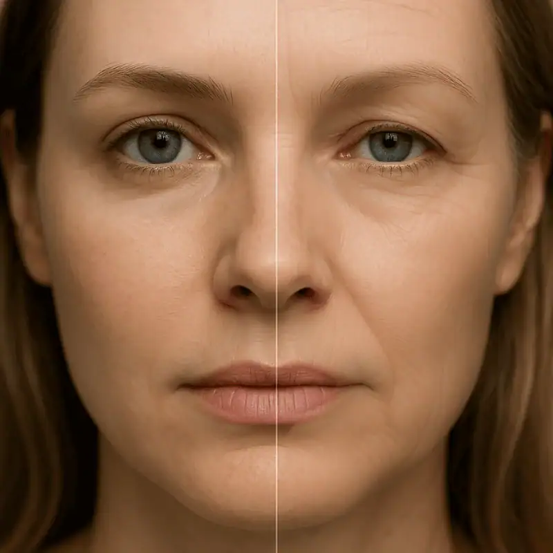 Antes e depois da análise da pele com o dispositivo SkinSkan Pro.