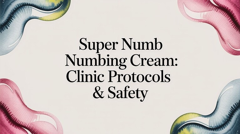 Imagem da embalagem de Super Numb Numbing Cream com protocolos de segurança clínica.