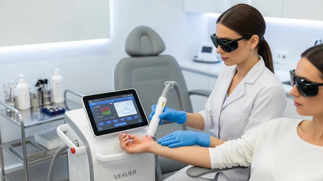 Advanced laser skin treatment being performed at Omega Lasers clinic.