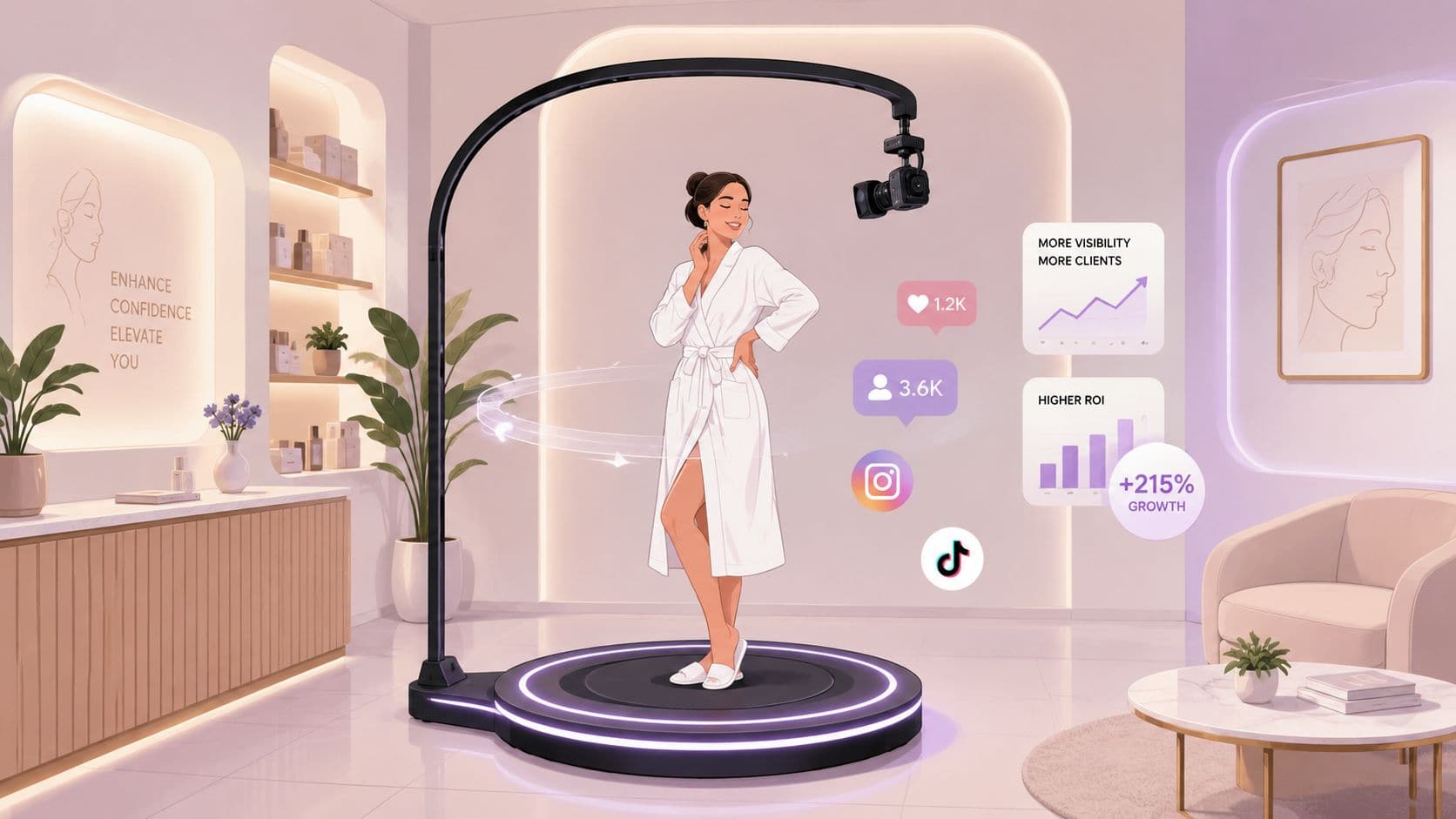 Mulher a submeter-se a um tratamento cutâneo a laser num ambiente clínico moderno.