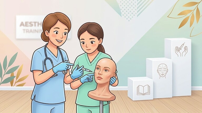 Profissionais de saúde a prepararem-se para uma consulta sobre tratamentos cosméticos a laser.
