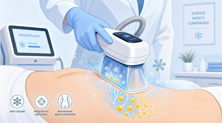 Tratamento profissional de contorno corporal a laser para uma redução segura da gordura e um rejuvenescimento da pele.