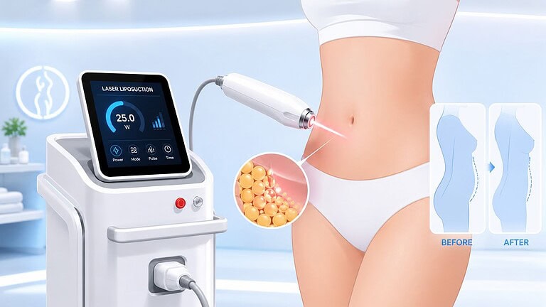 Aparelho avançado de lipoaspiração a laser para emagrecimento corporal e redução de gordura. Seguro, eficaz e não invasivo.