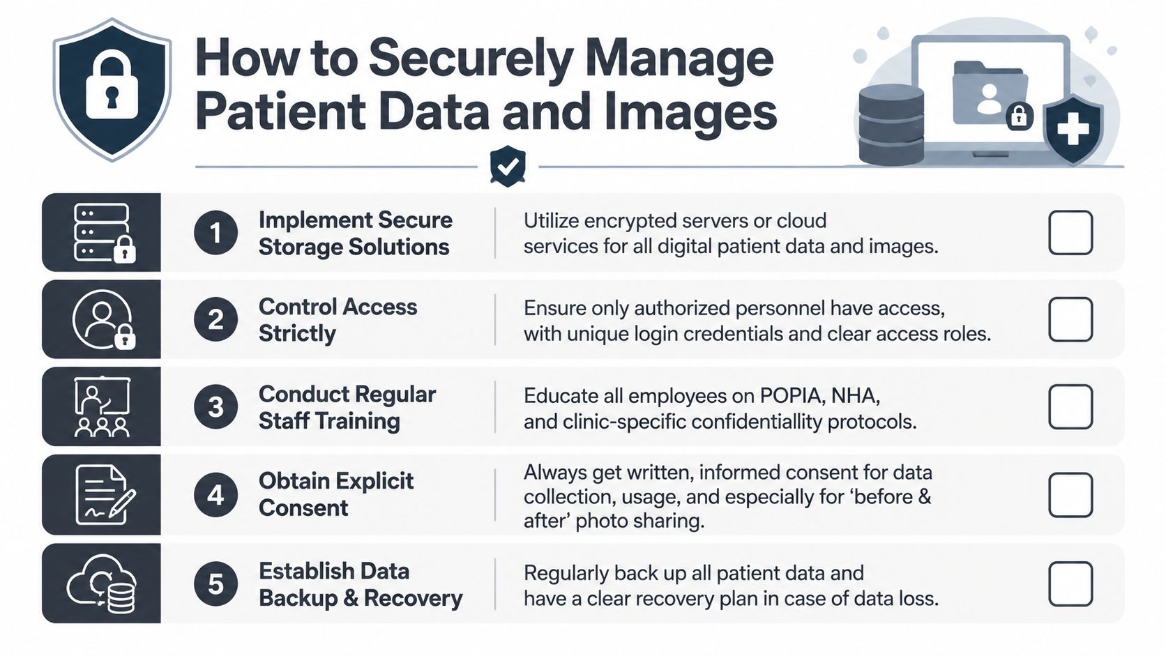 Guide on managing patient data securely in clinics by Omega Lasers.