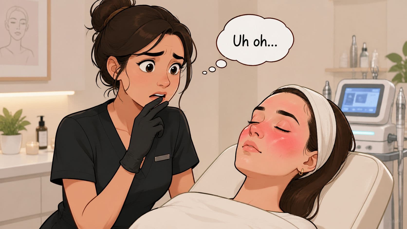 Concerned nurse notices patient in distress during treatment.