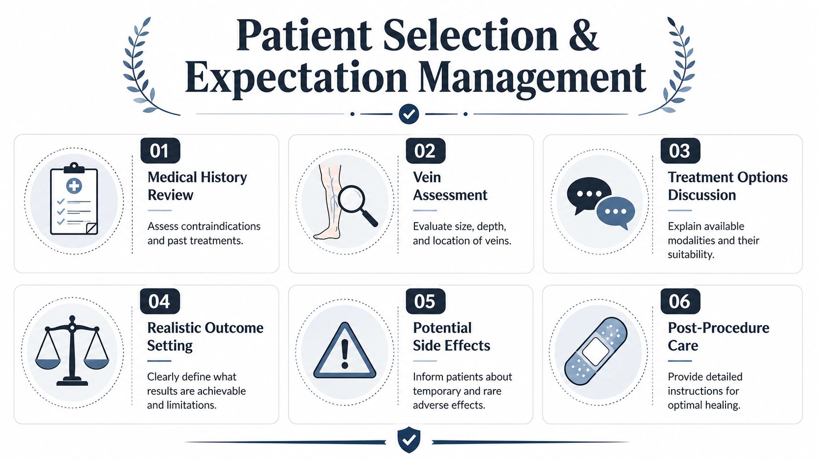 Patient selection and expectation management for vein treatment procedures.