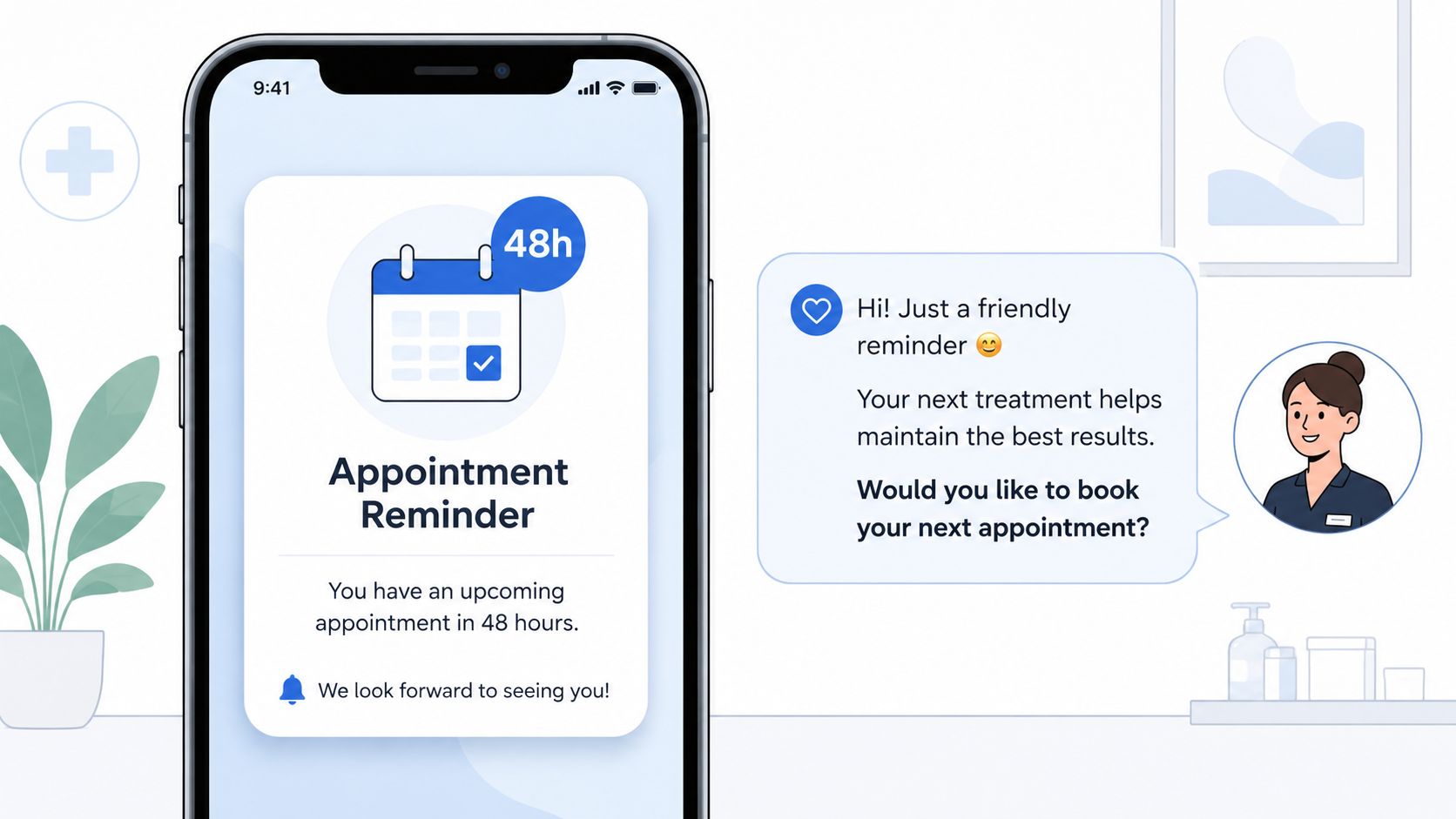 Mobile app notification for upcoming appointment at Omega Lasers.