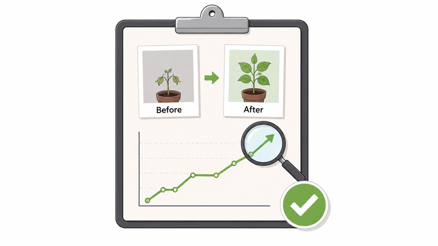 Growth comparison chart showing before and after plant development.