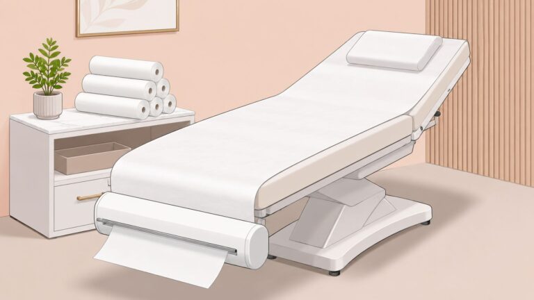 Modern medical treatment bed with adjustable features and clean design.