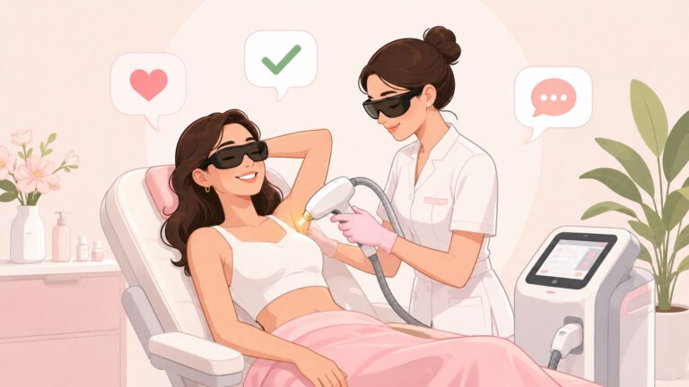 Woman receiving laser skin treatment at Omega Lasers clinic.