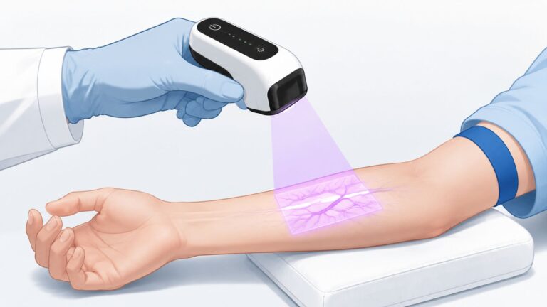 Laser skin treatment device used on patient's arm at Omega Lasers.