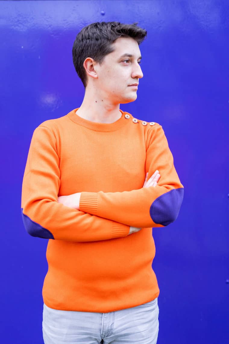 MAX – Homme – Pull Marin Made in France - Orange et Coudes Bleus
