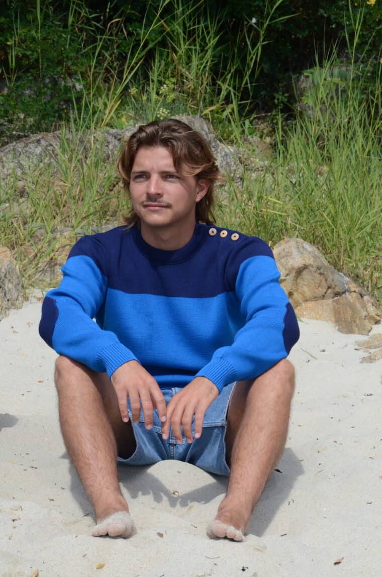 Pull marin homme bleu electric – JOHN – Fabriqué en France – Bicolore bleu electric & bleu marine