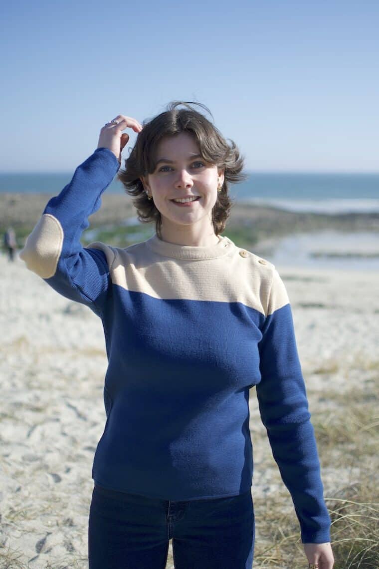 Pull Marin Femme Bicolore Beige & Bleu – MICK – Fabriqué en France