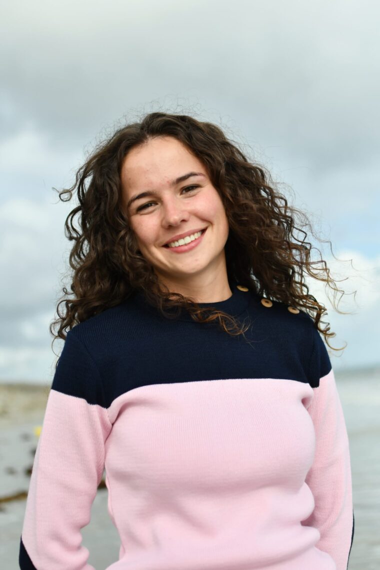 Pull marin femme bicolore rose et bleu marine – DIANA – Fabriqué en France