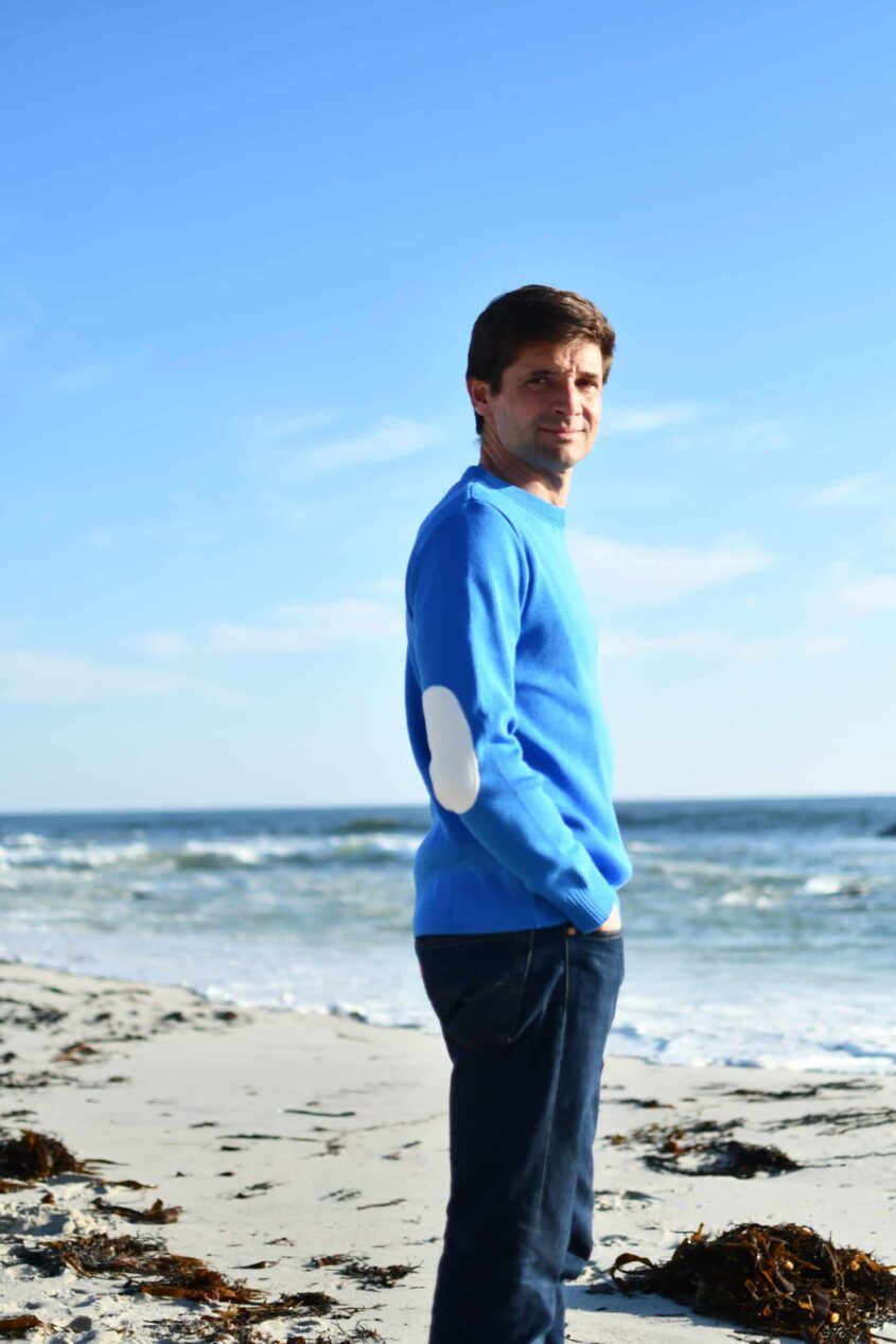 Pull marin homme bleu – SEOUL – Fabriqué en France – Coudes blancs – Image 6