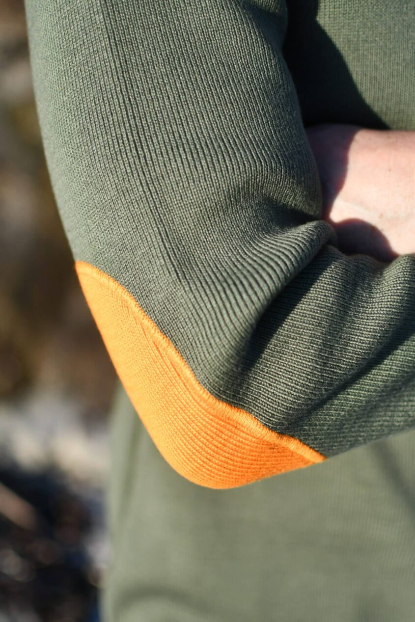 Pull marin homme bicolore – VALENCE – Fabriqué en France – Kaki & orange – Image 4