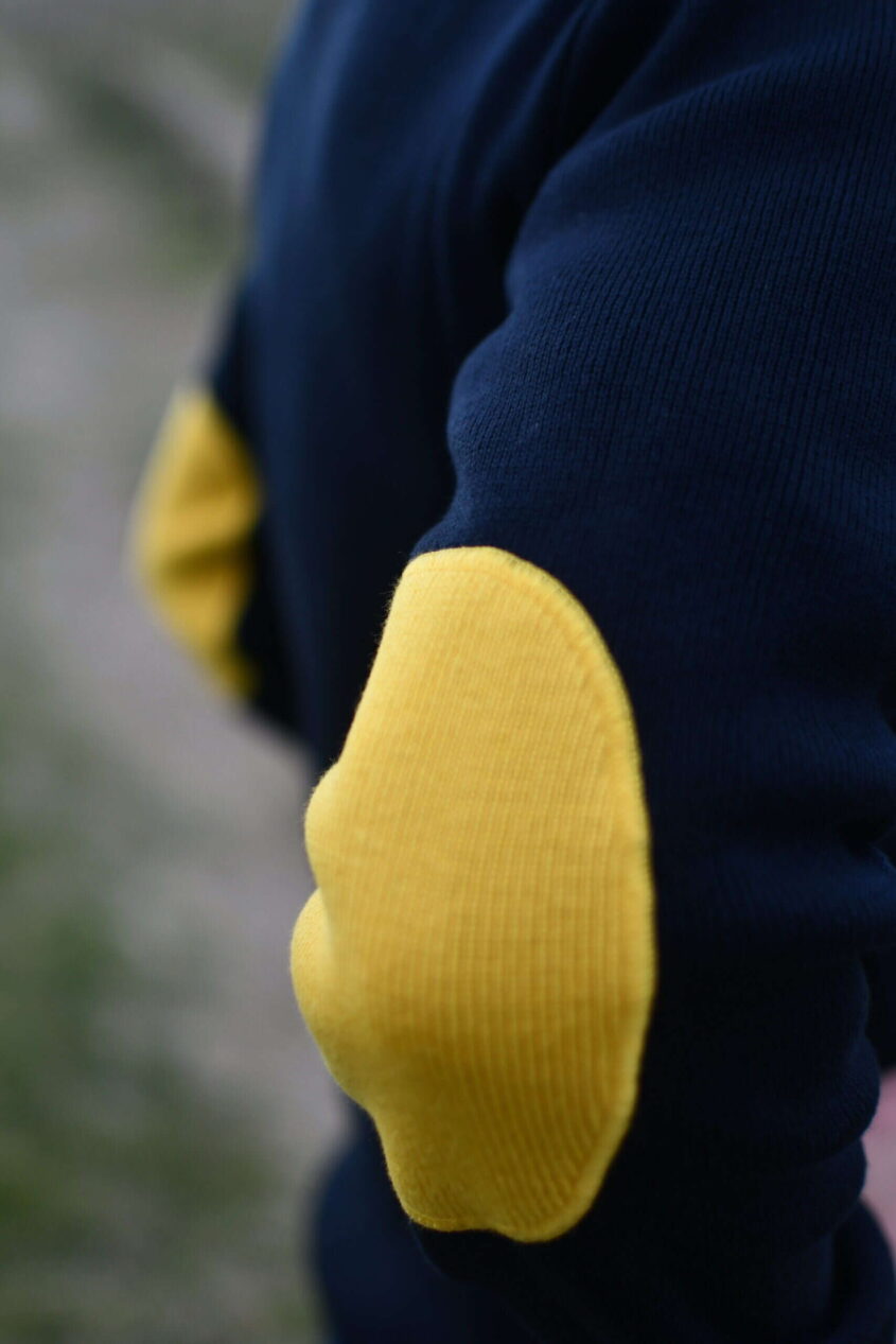 Pull marin homme marine – CARACAS – Fabriqué en France – Coudes jaunes – Image 6