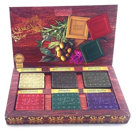 Nur für kurze Zeit: Alepposeifen-Geschenkbox Deluxe Azhar Efrin mit 6 verschiedenen Duft-Seifen (4,59€/100g)